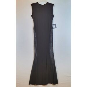 Norma Kamali Womens Tank Fishtail Mesh Long Maxi Gown Dress Size Large Black